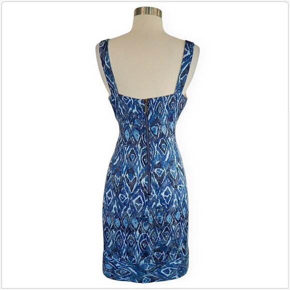 Maggy L London Blue Jacquard Ikat Print Empire Tank Summer Pocket Dress 10 - Picture 3 of 4
